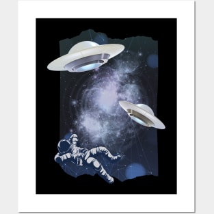 Ufo alien funny cute flying spaceship astronaut moon mars cosmic forest Posters and Art